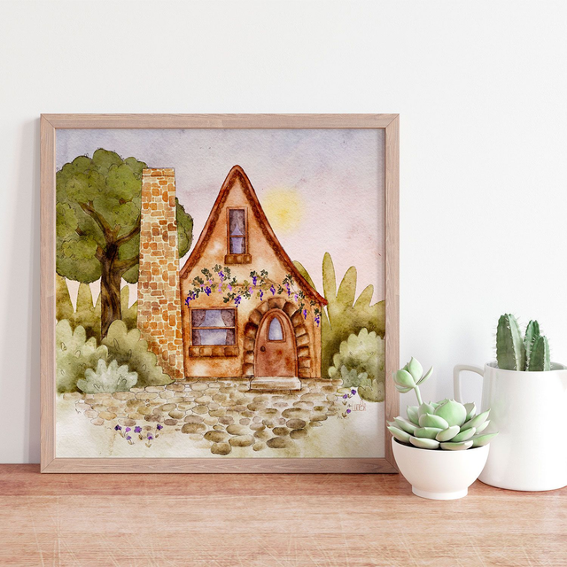 Affiche Petite maison style aquarelle | Décoration chambre | Illustration jeunesse