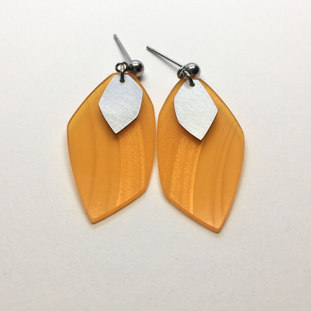 Orange vinyl leaf earrings