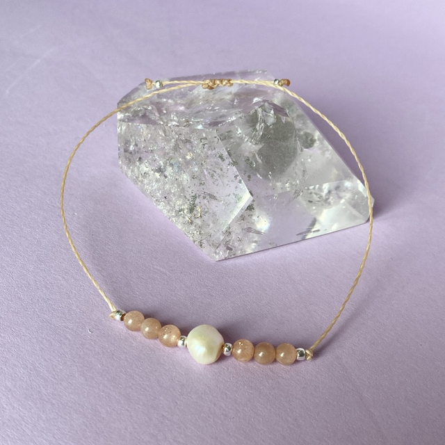 Mondstein Perle Armband Makramee Silber 