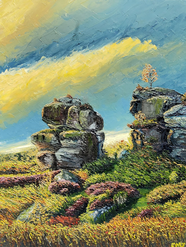 Brimham Rocks original oil painting on wooden canvas. 