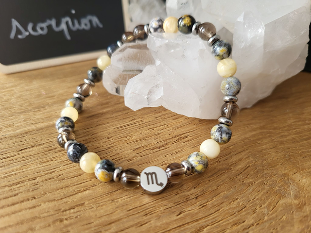 scorpion - Quartz fumé - jaspe océan - calcite orange