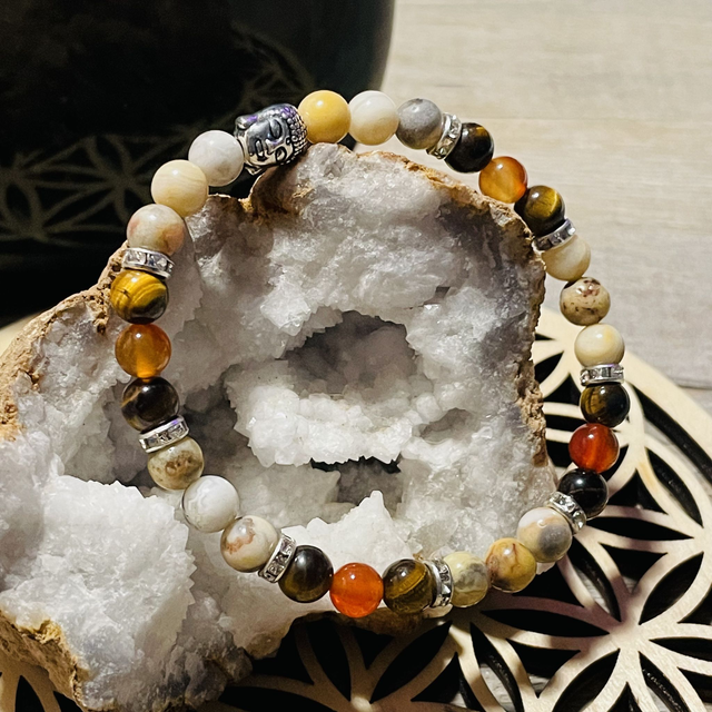 🌺🍁Bracelet Cornaline, Oeil de tigre, Agate crazy lace