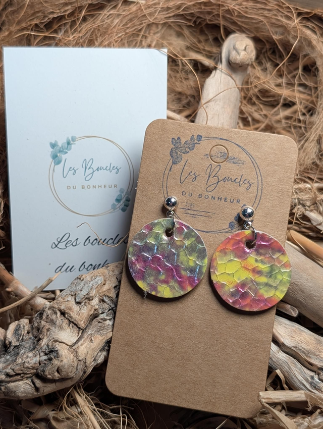 Boucles d'oreilles Années 80/90 Moon jaune rose x022