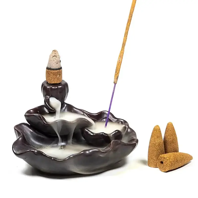 Brûleur d'Encens à Refoulement Étang de Lotus | Effet Cascade Naturel