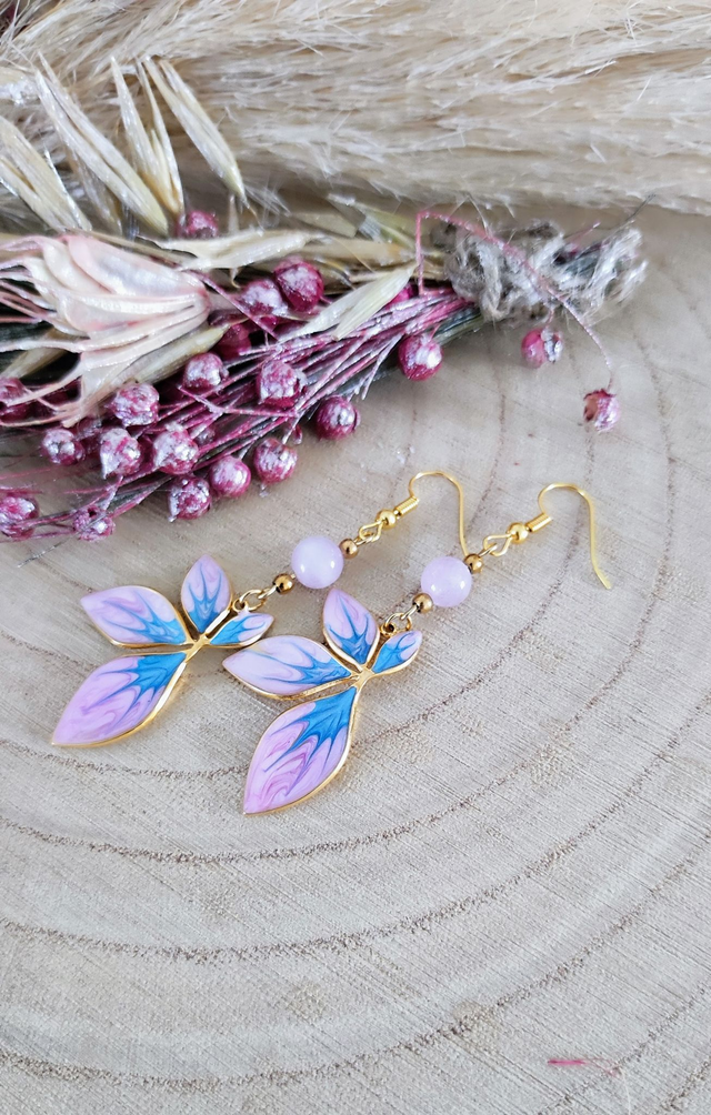 A Boucles d'oreilles "Fleur" émail et Kunzite