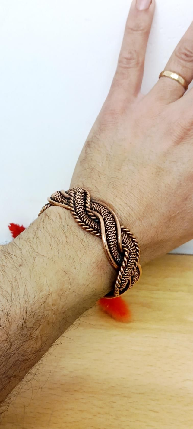 Bracelet manchette cuivre tressé