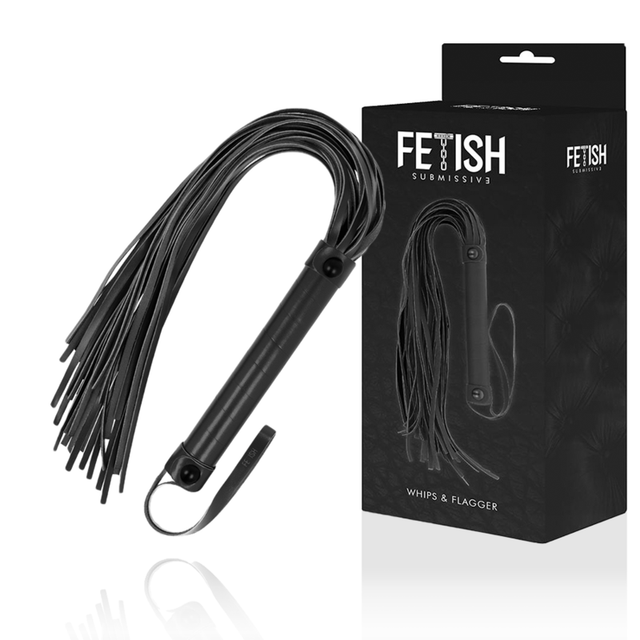 FETISH SUBMISSIVE - Fouet en cuir végan noir