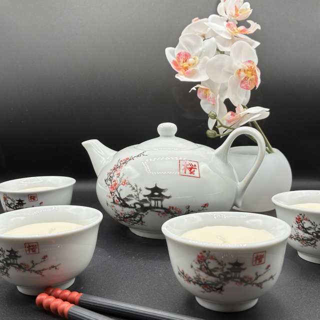 Service à Thé Bougie Asiatique – Artisanale &amp; Déco Zen 🍶🉐