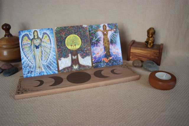 Support pour oracles Porte carte illustrées en bois Porte-cartes Tarot