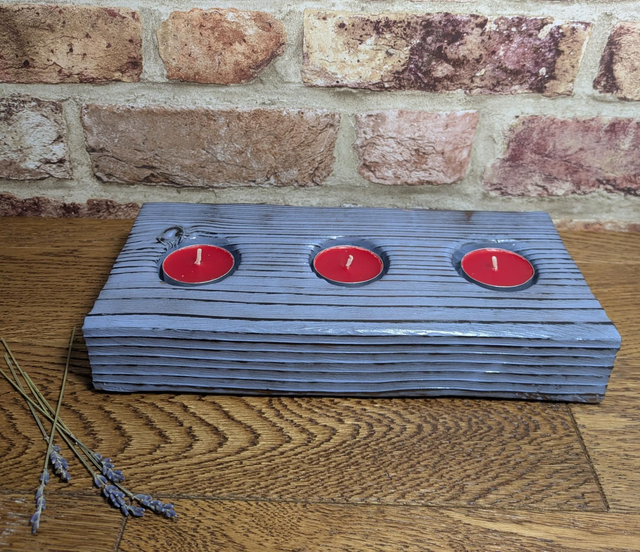 Charred Candle Holder (Yakisugi) - Slate Blue