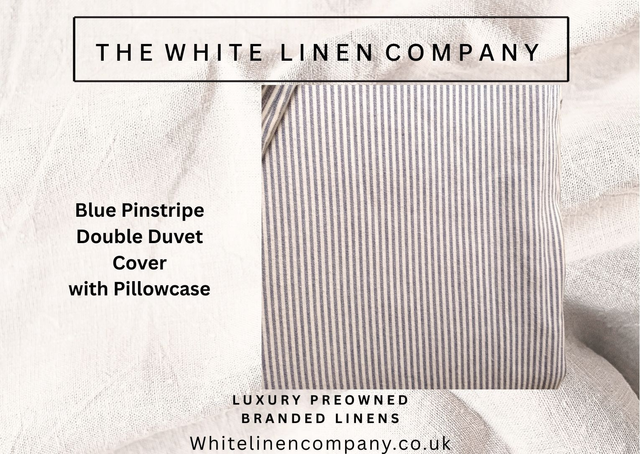 Pale Blue Cotton Double Pinstripe Duvet Cover with  2 x Pillowcases
