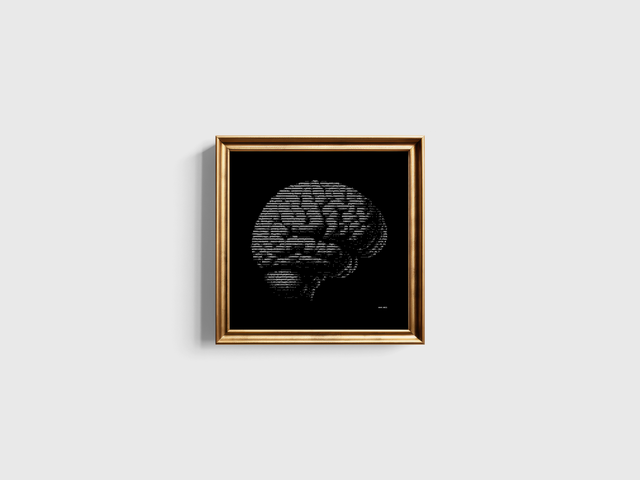 30 x 30 cm Schreibmaschinenbild Hirn in Weiß auf Schwarz