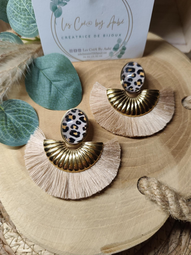 BO BIG LEOPARD ACIER INOXY GOLD/ POMPONS CAMEL CLAIR 0001154