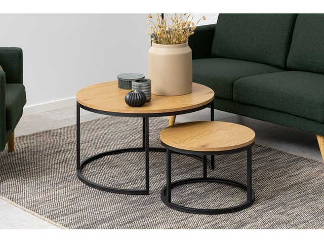 AC Design Table basse Spiro Ø 80/ 50 cm, 2 pièces Nature/Noir
