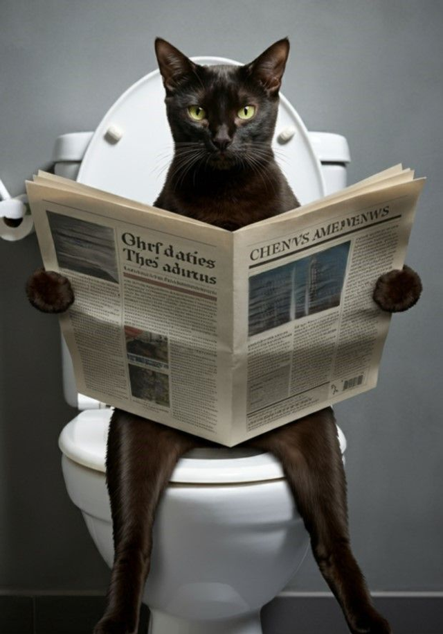 Cat on the Toilet Framed Canvas