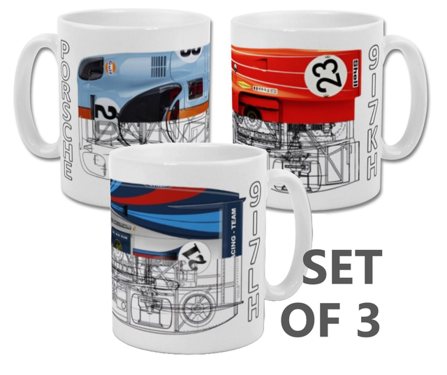 A Set of 3 Porsche 917 Printed Mugs