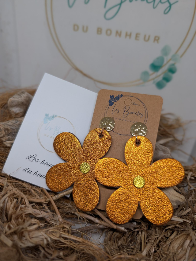 Boucles d'oreilles marguerite orange irisé m654