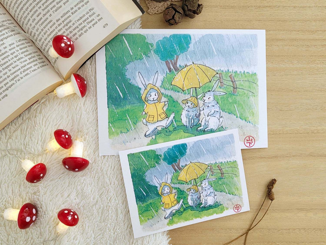 Lapins sous la pluie