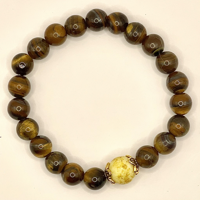 B143 - Bracelet perles œil du tigre et calcite