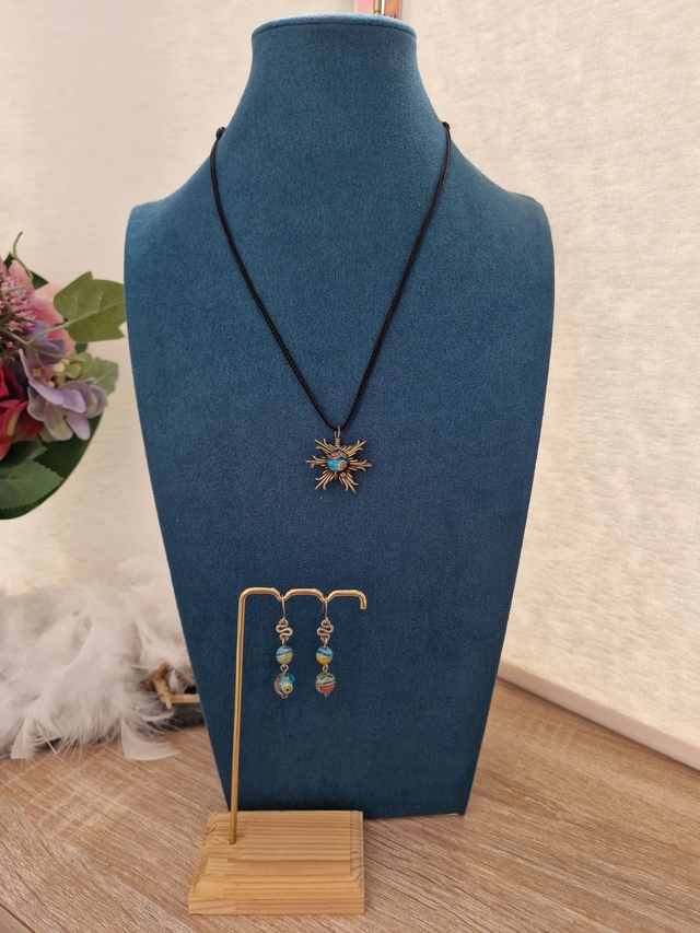 Parure Bijoux Boucle D&#039;oreilles Serpents Perles Collier Réglable Soleil Perle