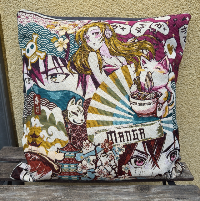 Fourré de coussin manga violet/rose