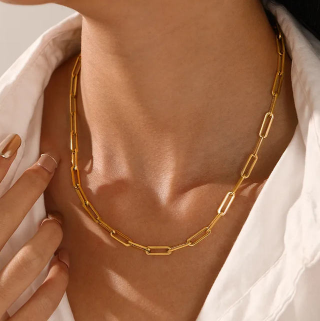 Paperclip Chain Necklace Gold Stainless Steel