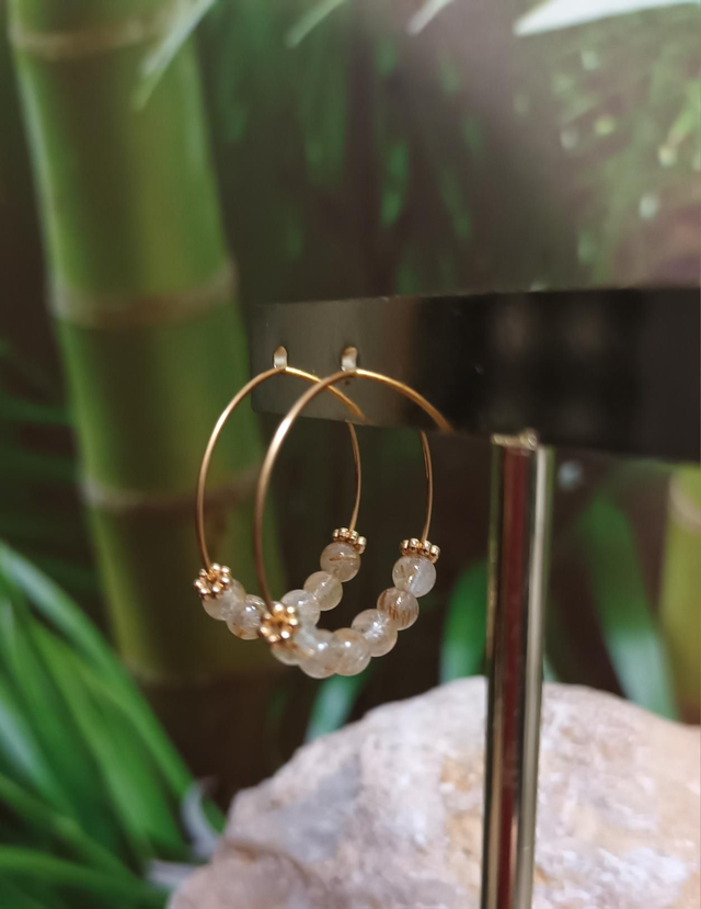 Boucles d&#039;oreilles en cristal de roche rutile