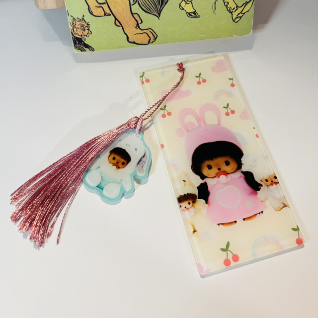 Monchichi inspired Acrylic bookmark with tassle &amp; charm various designs