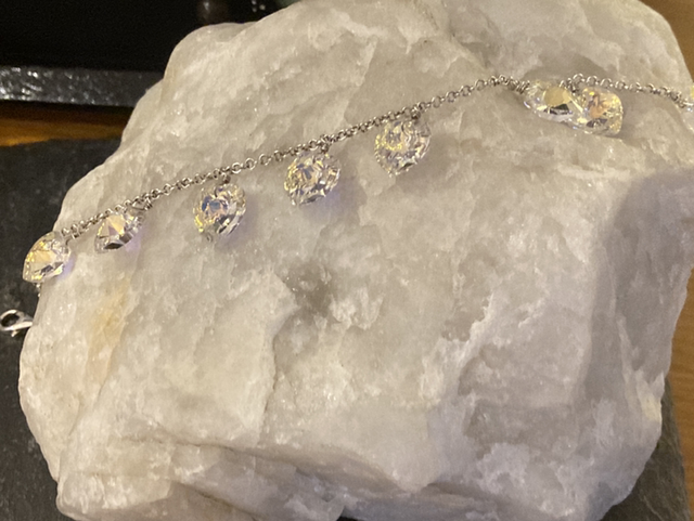 Swarovski Crystal Hearts Sterling Silver Chain Bracelet