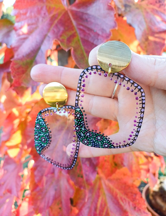 Collection Céleste - Boucles d'oreilles verres de lunettes - nuances de violet