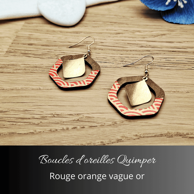Boucles d'oreilles Quimper - Rouge orange vague or