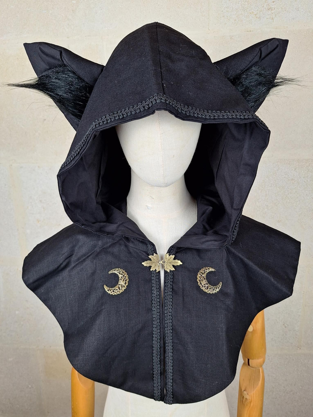 Capuchon à oreilles en lin Noir