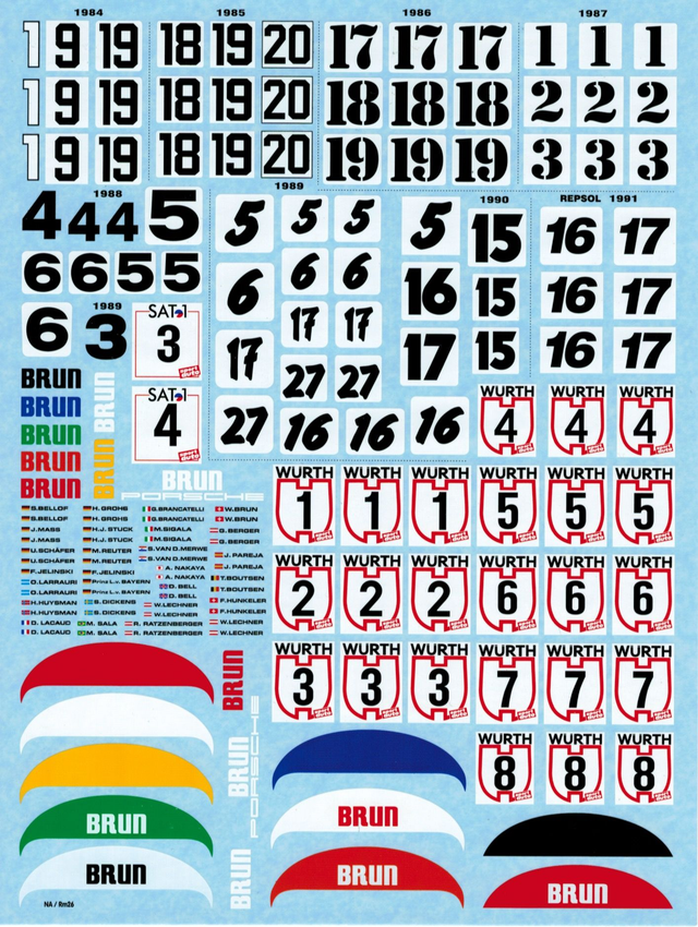 Brun Porsche Zusatzbogen Start Nr. 1:24 Decal
