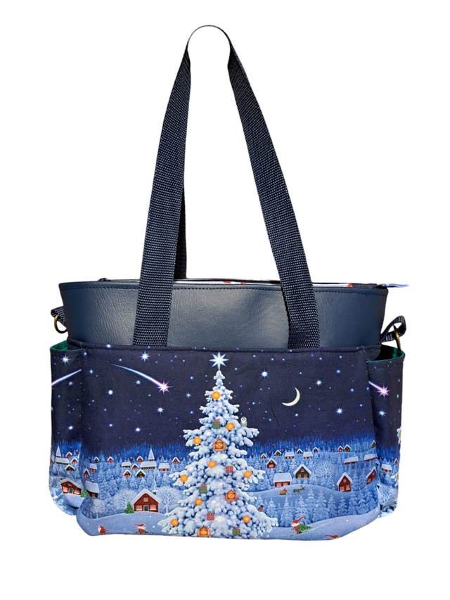 Christmas Handbag Blue vinyl and Christmas tree