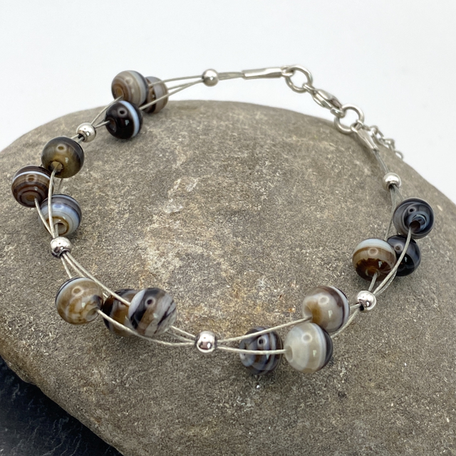 Brown Banded Agate Beaded Gemstone Bracelet