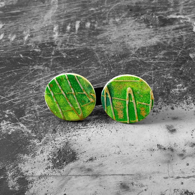 Green Striated Ear Studs