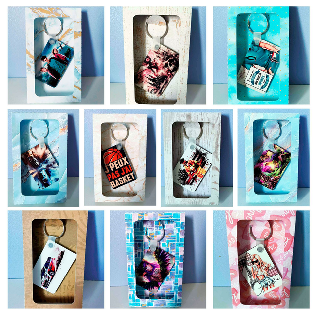 Porte-clé rectangle 6x4 cm en MDF (9 styles)