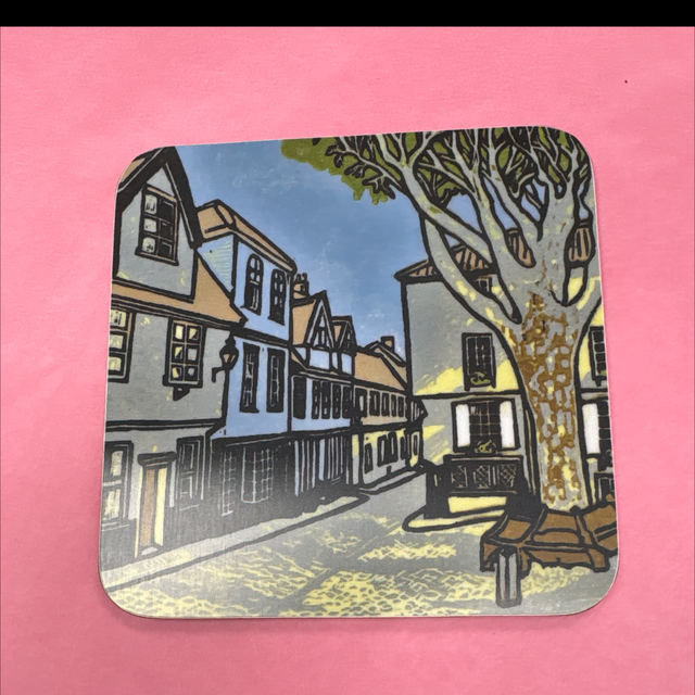 Elm hill Norwich coaster linocut lain 