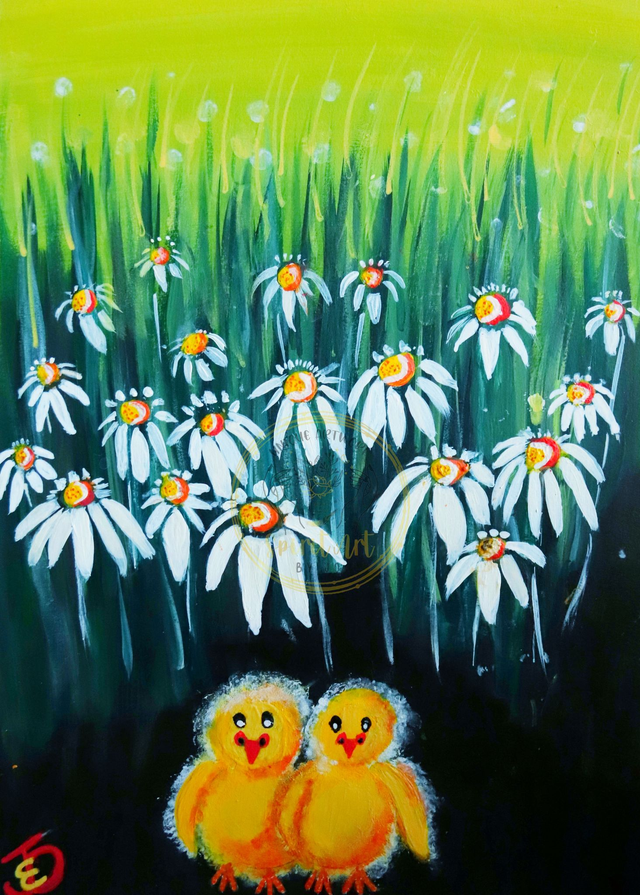 Just Two Chicks In A Daisy Field