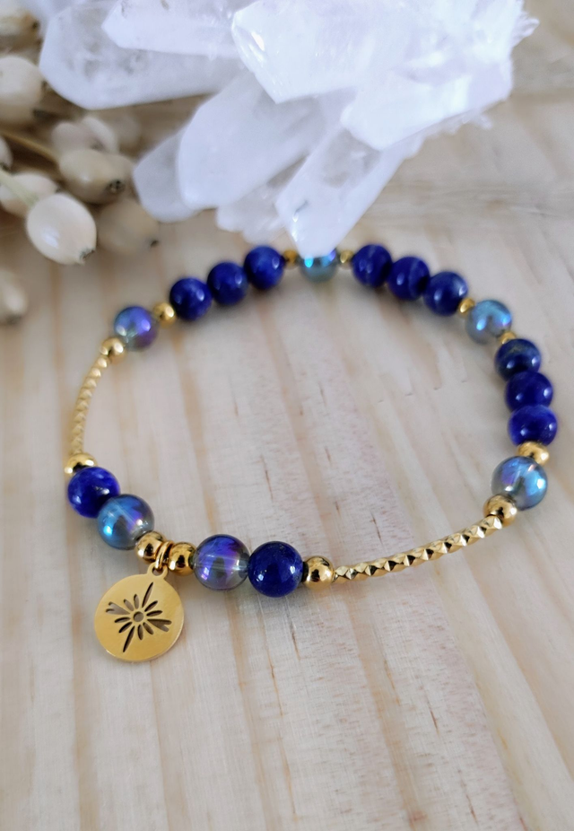 Bracelet "Pierre de Vérité" Lapis lazuli et Aqua aura