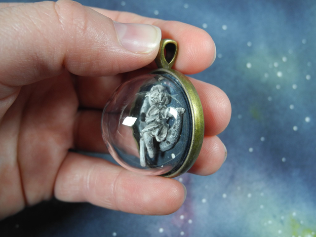 Miniature Space Necklace - lady in the moon - inspired by Georges Méliès