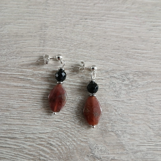 Dames oorbellen Jaspis &amp; Onyx – zilverkleurig RVS (1.337)