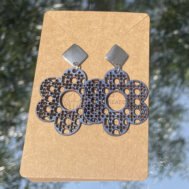 Boucles d oreilles bleues effet cannage rotin 