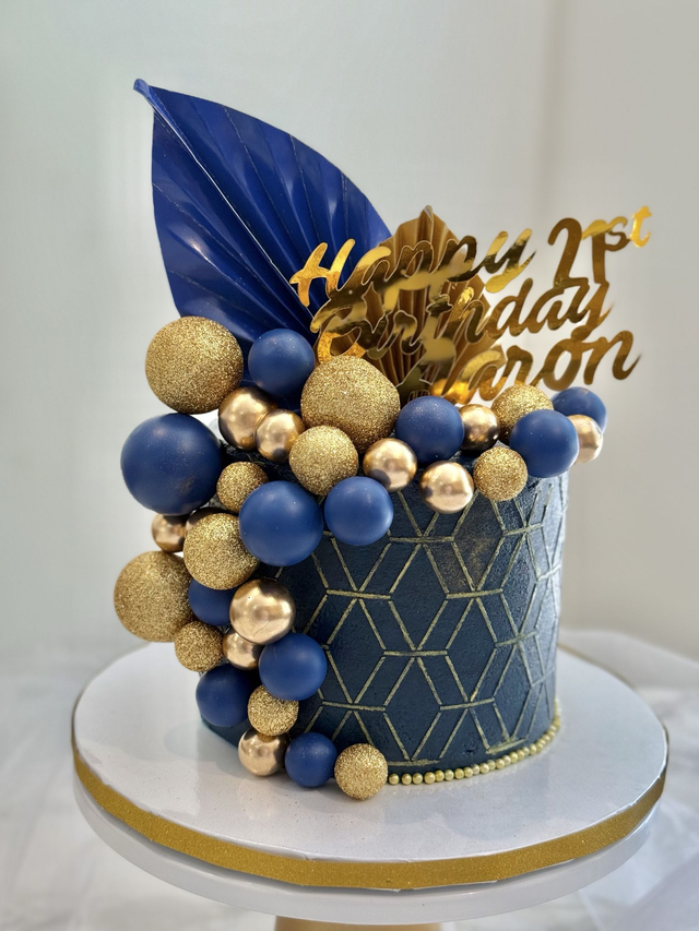 Navy Blue & Gold Birthday Cake for Dad