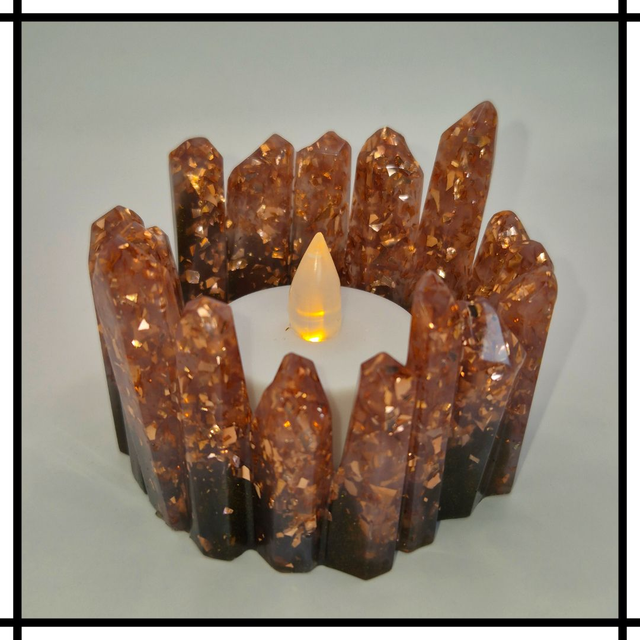 Handmade Resin Crystal Cluster Tealight Holder – Golden Brown / Coffee | Decorative Mindfulness Home Décor - CTH-001