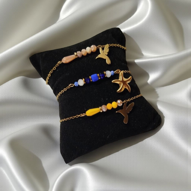 Bracelet acier inoxydable bleu foncé et doré