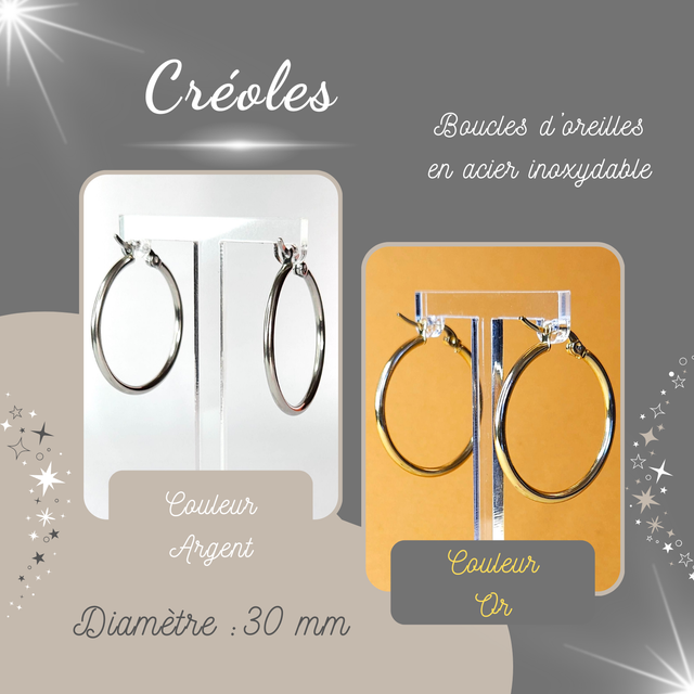 Créoles en acier inoxydable - Diamètre 30mm 