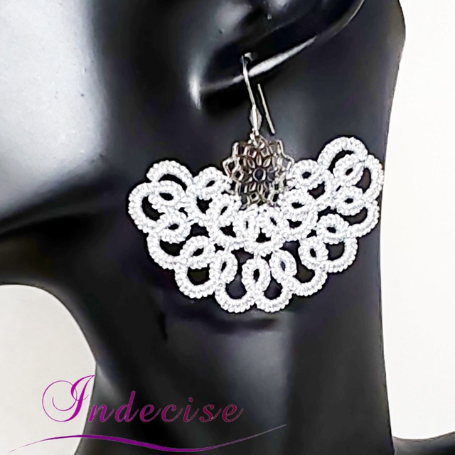 Boucles d'oreilles éventail argent, crochets et pampilles en acier inoxydable - Créations Indecise