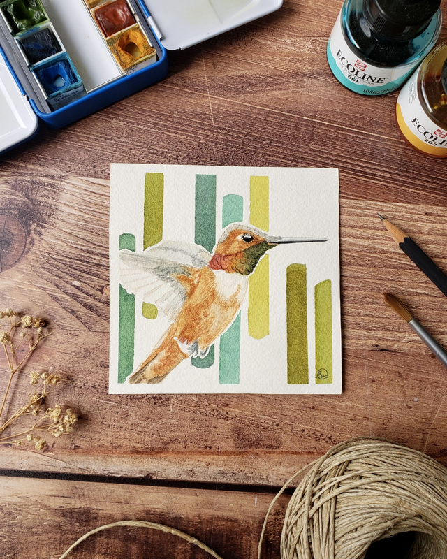 Aquarelle originale - Colibri roux