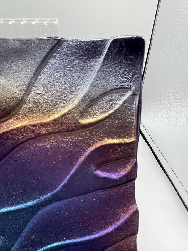 Kiln Carved Iridescent Platter on Royal Purple Transparent Glass